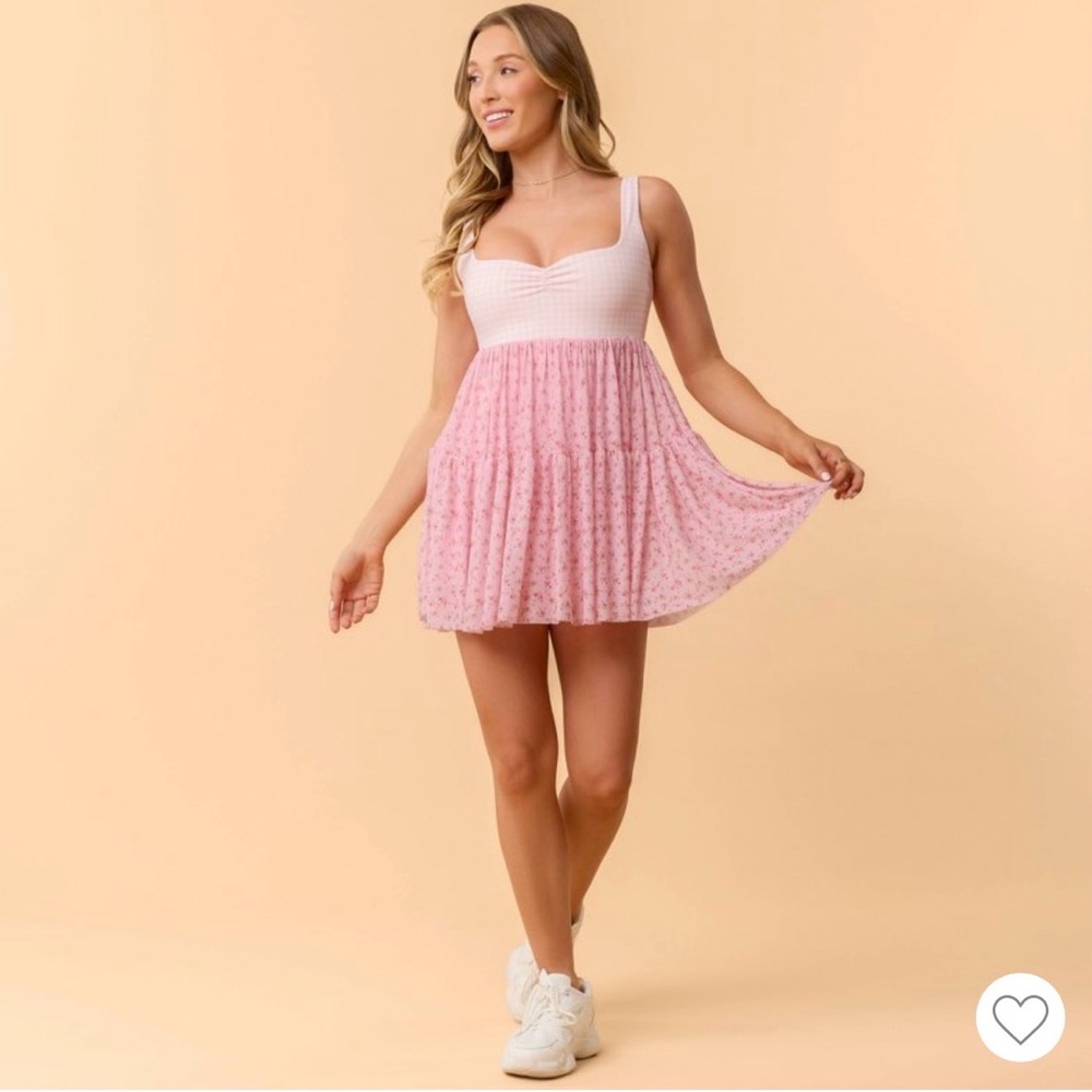 Blogilates Pink Gingham Sweetheart Babydoll Dress - M
